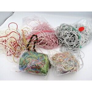 Kreinik Metallic Thread Lot #32 Braid Pre-Cut 48" Silver & Rose + Bag of Bits
